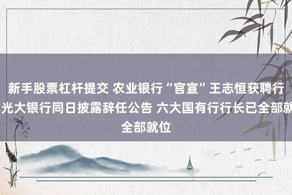 新手股票杠杆提交 农业银行“官宣”王志恒获聘行长 光大银行同日披露辞任公告 六大国有行行长已全部就位